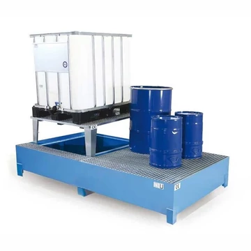 Acélteknő IBC konténerekhez töltő csatlakozással, jóváhagyással, térfogat 1200 l, ma x sz x mé: 2650x1460x863 mm