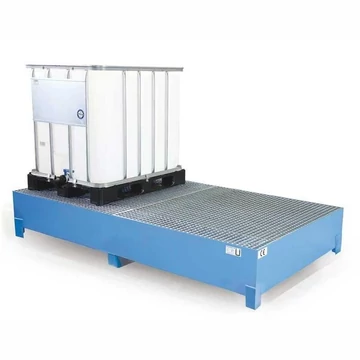 Acélteknő rácsos IBC konténerekhez, jóváhagyással, térfogat 1200 l, ma x sz x mé: 2650x1460x435 mm