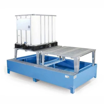 Acél csepegtetőtálca IBC tartályokhoz, 2 töltelékkel, jóváhagyással, térfogat: 1200 l, ma x sz x mé: 2650x1460x863 mm