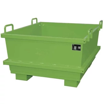 Kúpos acéltartály, egymásra rakható, térfogata 500 l, ma x sz x mé: 1040x1200x680 mm, zöld szín RAL6011