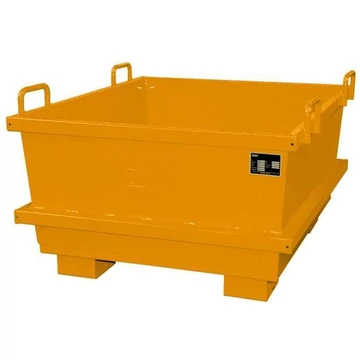 Kúpos acéltartály, egymásra rakható, térfogata 500 l, ma x sz x mé: 1040x1200x680 mm, narancssárga szín RAL2000