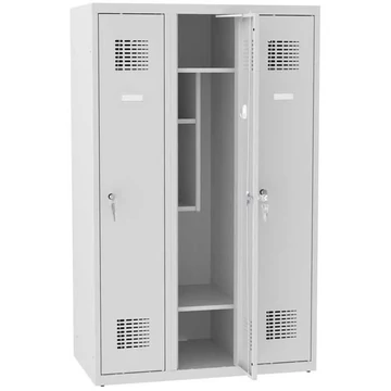 Iskolai öltözőszekrény, szélesség x mélység x magasság: 900x500x1450 mm, forgatható zár, test szürke RAL7035 / ajtó színe szürke RAL7035