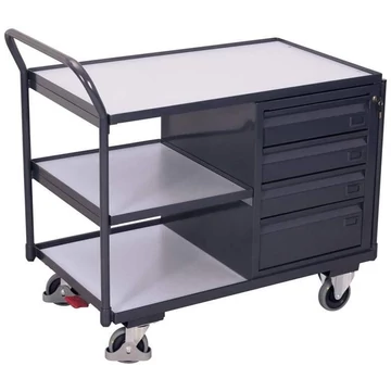 ESD műhelykocsi VARIOfit, rakfelület 985 x 590 mm, 2 polc, 4 fiók