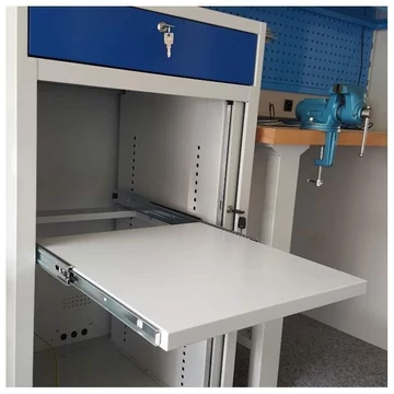 Kihúzható polc PC-szekrényhez redőnyös ajtóval, világosszürke RAL7035