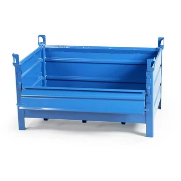 Rakattartály, 1200 x 800 mm, 3 tömör fal, 1 összehajtható hosszanti fal, kék színű RAL5010