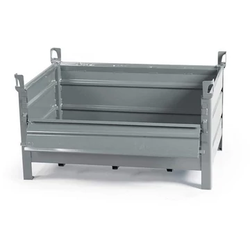 Rakodótartály, 800 x 600 mm, 3 tömör fal, 1 összehajtható hosszanti fal, szürke színű RAL7005