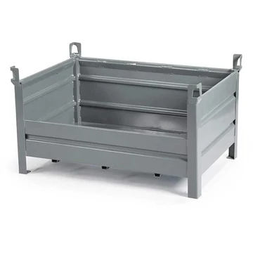 Rakodótartály, 1200 x 800 mm, 3 tömör fal, 1 alacsony hosszú fal, szürke színű RAL7005