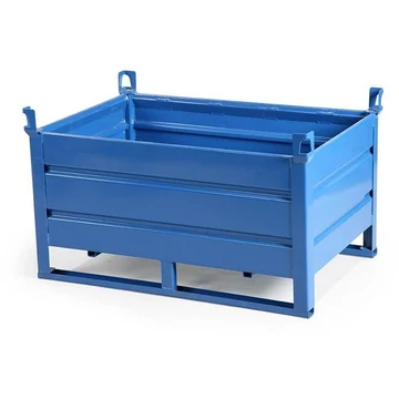 Rakodótartály, 1200 x 800 mm, 4 tömör fal és futószalag, kék színű RAL5010