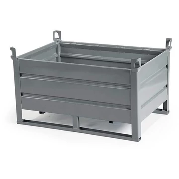 Rakodótartály, 800 x 600 mm, 4 tömör fal és futószalag, szürke színű RAL7005