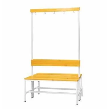 Ruhatár 10 kabáthorgokkal és tömörfa lécekből álló üléssel, kétoldalas, hossza 1000 mm