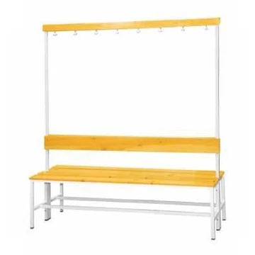 Ruhatár 16 kabáthorgokkal és tömörfa lécekből álló üléssel, kétoldalas, 1500 mm hosszú