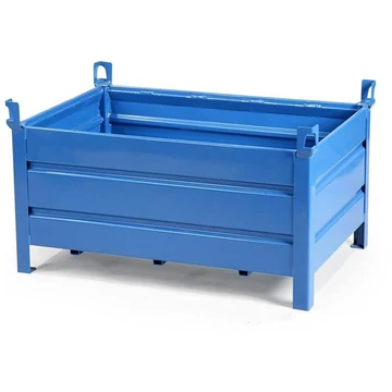 Rakodótartály, 800 x 600 mm, 4 tömör fal, kék színű RAL5010