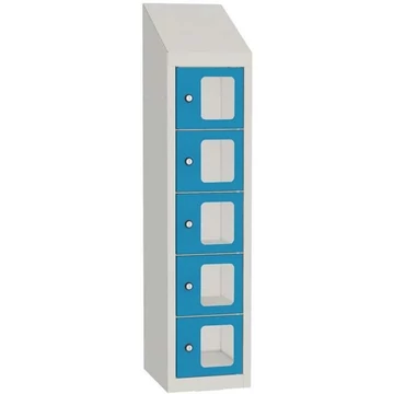 Mini doboz, 5 rekesz kilátóablakkal, befoglaló méretek (ma x sz x mé): 1090x240x300 mm, testszíne világosszürke RAL7035 / ajtószín kék RAL5012