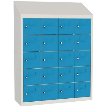 Minibox, 20 rekesz, befoglaló méretek (ma x sz x mé): 1090x810x300 mm, testszíne világosszürke RAL7035 / ajtószín kék RAL5012