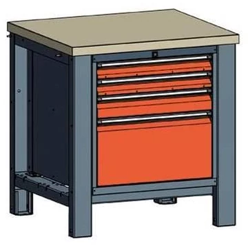 Műhelyasztal TECHNO, egyes modul szélesség 800 mm, 4 fiók, szín antracit RAL7016 / narancs RAL2004.