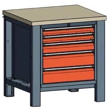 Műhelyasztal TECHNO, egyes modul szélesség 800 mm, 5 fiók, szín antracit RAL7016 / narancssárga RAL2004.
