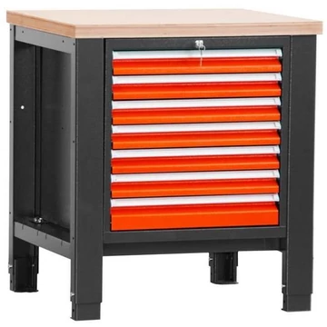 Műhelyasztal TECHNO, egyes modul szélessége 800 mm, 7 fiók, szín antracit RAL7016 / narancs RAL2004.