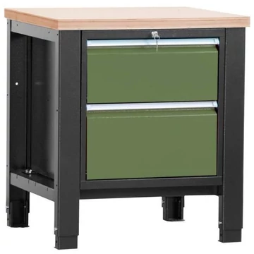 Műhelyasztal TECHNO, egyes modul szélesség 800 mm, 2 fiók, szín antracit RAL7016 / zöld RAL6011.