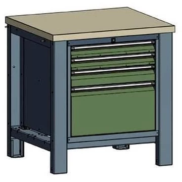 Műhelyasztal TECHNO, egyes modul szélesség 800 mm, 4 fiók, szín antracit RAL7016 / zöld RAL6011.
