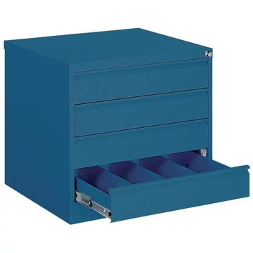 Iratszekrény az A6 fájlok függesztéséhez, vízszintes, 4 fiók, 4 két sín, ma x sz x mé: 715x775x630 mm, kék színű RAL5010