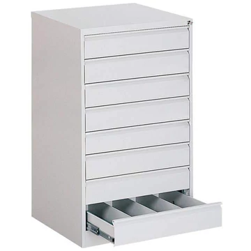 Iratszekrény az A6 fájlok függesztéséhez - vízszintes, 8 fiók, 4 két sín, ma x sz x mé: 1285x775x630 mm, szín szürke RAL7035