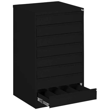 Iratszekrény az A6 fájlok függesztéséhez - vízszintes, 8 fiók, 4 két sín, ma x sz x mé: 1285x775x630 mm, szín: fekete RAL9005