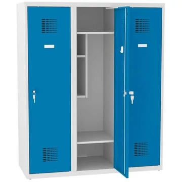 Szekrény iskolásoknak, szélesség x mélység x magasság: 1200x500x1450 mm, csavaros zár, vázszerkezet szürke RAL7035 / ajtó színe kék RAL5012