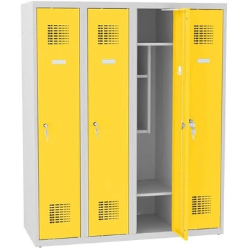 Iskolai öltözőszekrény, sz x mé x ma: 1200x500x1450 mm, forgóreteszes zár, test szürke RAL7035 / ajtó színe sárga RAL1023