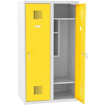 Iskolai öltözőszekrény, szélesség x mélység x magasság: 800x500x1450 mm, csavaros zár, vázszerkezet szürke RAL7035 / ajtó színe sárga RAL1023