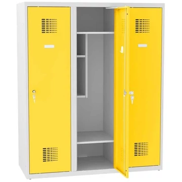 Ruhásszekrény iskolásoknak, sz x mé x ma: 1200x500x1450 mm, forgóreteszes zár, test szürke RAL7035 / ajtó színe sárga RAL1023