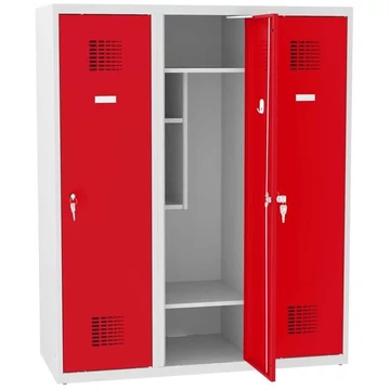 Ruhásszekrény iskolásoknak, sz x mé x ma: 1200x500x1450 mm, elfordítható csavarzár, vázszerkezet szürke RAL7035 / ajtó színe piros RAL3020