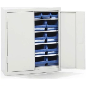 Anyagtároló szekrény 22 tárolódobozzal, 4 polccal, ma x sz x mé: 800x710x300 mm, szürke színű