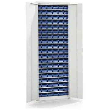 Anyagtároló szekrény 114 tárolódobozzal, 18 polccal, ma x sz x mé: 2000x710x300 mm, szürke színű