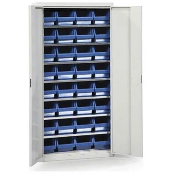 Anyagtároló szekrény 32 tárolódobozzal, 7 polccal, ma x sz x mé: 2000x950x400 mm, szürke színű