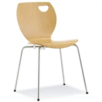 CAFE kantinszék, krómozott acélcső váz, bükk rétegelt lemez kagylóülés