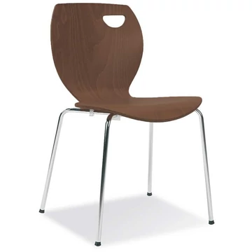 CAFE kantinszék, krómozott acélcső váz, rétegelt lemez kagylóülés, dió színű