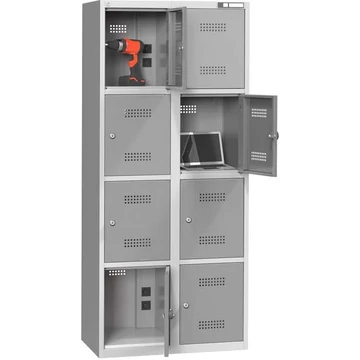 Töltőszekrény, 8 rekeszes, hengerzár, ma x sz x mé: 1850x800x500 mm, szürke szín RAL7035