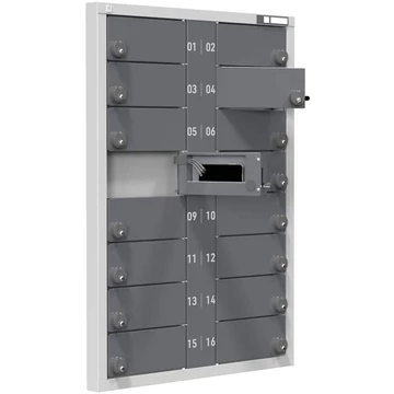 Töltőszekrény mobiltelefonokhoz, 16 rekesz, érme bedobós zárakkal, ma x sz x mé: 1155x830x57 mm, szín szürke RAL 7035 / antracit RAL7016