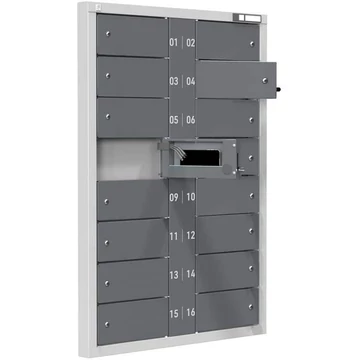 Töltőszekrény mobiltelefonokhoz, 16 rekesz, hengerzárakkal, ma x sz x mé: 1155x830x57 mm, szürke színű RAL7035 / antracit RAL7016