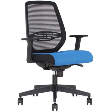 NEOS irodai forgószék, keret fekete, hálós háttámla, az üléshuzat kék