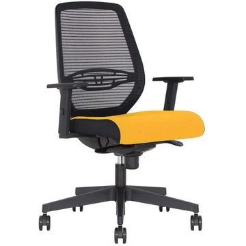 NEOS irodai forgószék, keret fekete, hálós háttámla, az üléshuzat sárga