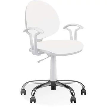 SMART laboratóriumi forgószék görgőkkel és kartámaszokkal, fehér szintetikus bőr