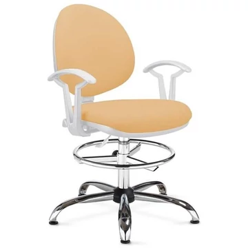 SMART laboratóriumi forgószék, magas kivitel, lábtartó gyűrűvel és kartámaszokkal, bézs műbőr