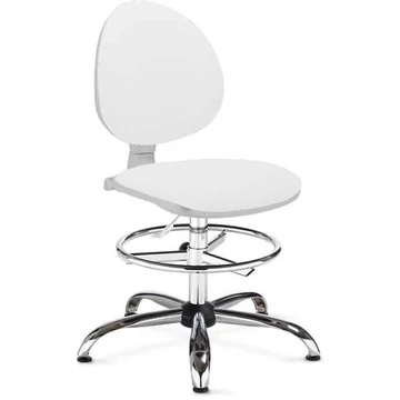 SMART laboratóriumi forgószék, magas kivitel, lábtartó gyűrűvel, műbőr fehér