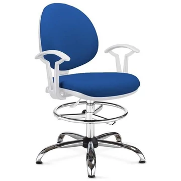 SMART laboratóriumi forgószék, magas kivitel, lábtartó gyűrűvel és kartámaszokkal, kék szövethuzattal