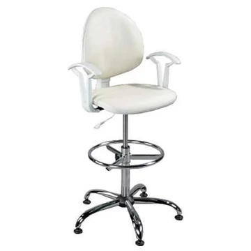 SMART laboratóriumi forgószék, magas kivitel, lábtartó gyűrűvel és kartámaszokkal, elefántcsont szintetikus bőr