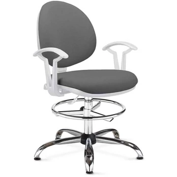 SMART laboratóriumi forgószék, magas kivitel, lábtartó gyűrűvel és kartámaszokkal, világosszürke szövethuzattal