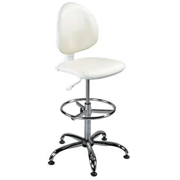 SMART laboratóriumi forgószék, magas kivitel, lábtartó gyűrűvel, elefántcsont műbőrrel