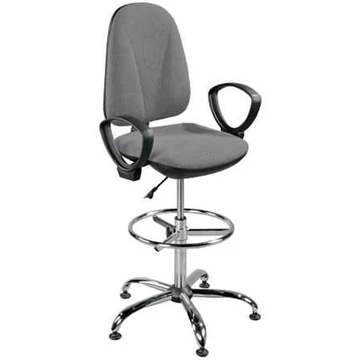 PEGAZ magas munkahelyi forgószék, lábtartó gyűrűvel és kartámaszokkal, világosszürke szövethuzattal