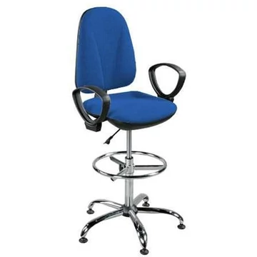 PEGAZ magas munkahelyi forgószék, lábtartó gyűrűvel és kartámaszokkal, kék szövethuzattal
